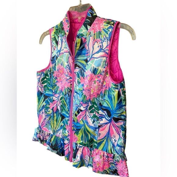 Lilly Pulitzer NWT Sz XL Girls Palm Beach Prosecco Pink Melanie Zipper Vest - Picture 4 of 8